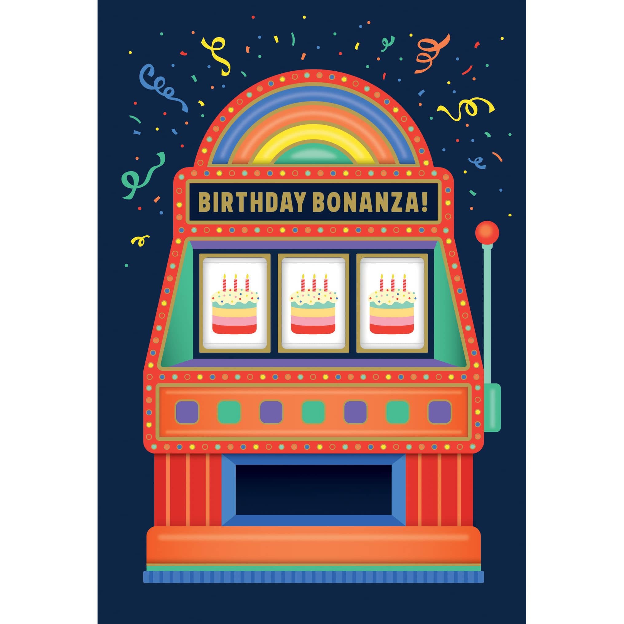 Colorful slot machine birthday card from Pictura featuring vibrant casino-themed design and playful graphics for special occasions.